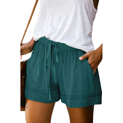 Damen-Sommershorts mit Leoparden-/Camouflage-/Einfarbig-/Blumendruck, elastischer Bund, Taschen, Freizeithose 