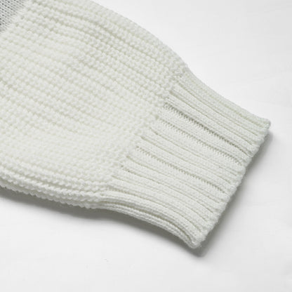 Womens Sweater Round Neck Tops 2025 Trendy White Contrast Heart Pattern Crew Neck Sweater