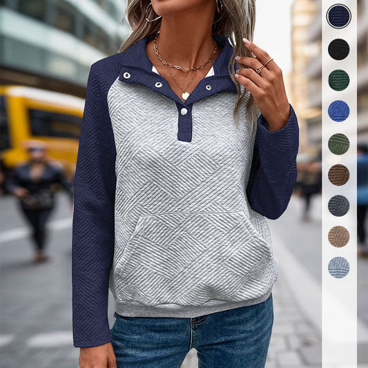 Womens Sweatshirt Casual Textured Long Sleeve Henley Button V Neck Loose Pullover 2025 Trendy Fall Outfits Tops - Seldom Seen Styles