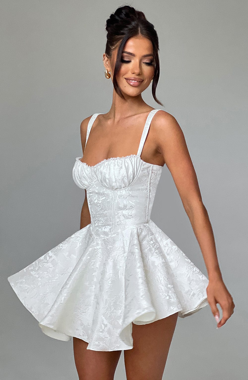 Womens Sweetheart Neckline Satin A-line Spaghetti Straps Jacquard Mini Dress Bow Sleeveless Cocktail Prom Dress - Seldom Seen Styles