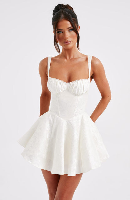 Womens Sweetheart Neckline Satin A-line Spaghetti Straps Jacquard Mini Dress Bow Sleeveless Cocktail Prom Dress