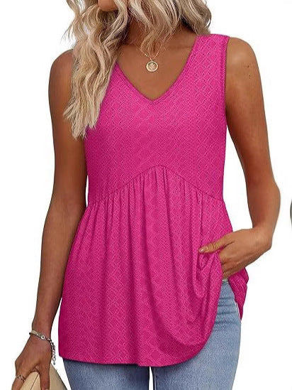 Débardeurs Femme 2025 Débardeurs Peplum Fluides pour Femme Débardeurs Habillés sans Manches Col V Style Babydoll