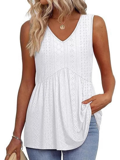 Débardeurs Femme 2025 Débardeurs Peplum Fluides pour Femme Débardeurs Habillés sans Manches Col V Style Babydoll