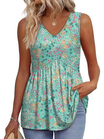 Débardeurs Femme 2025 Débardeurs Peplum Fluides pour Femme Débardeurs Habillés sans Manches Col V Style Babydoll