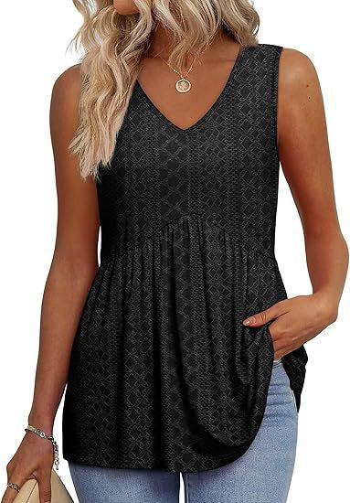 Débardeurs Femme 2025 Débardeurs Peplum Fluides pour Femme Débardeurs Habillés sans Manches Col V Style Babydoll