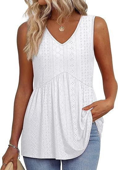 Débardeurs Femme 2025 Débardeurs Peplum Fluides pour Femme Débardeurs Habillés sans Manches Col V Style Babydoll