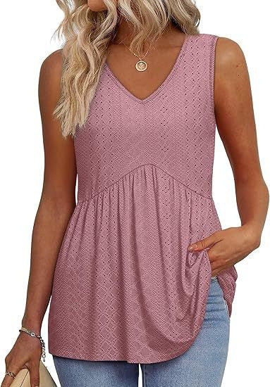 Débardeurs Femme 2025 Débardeurs Peplum Fluides pour Femme Débardeurs Habillés sans Manches Col V Style Babydoll