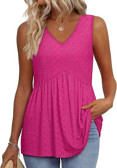 Débardeurs Femme 2025 Débardeurs Peplum Fluides pour Femme Débardeurs Habillés sans Manches Col V Style Babydoll