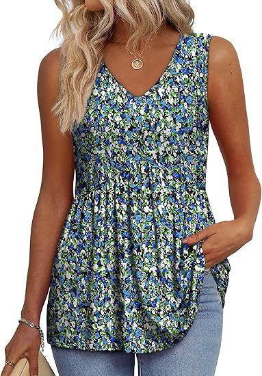 Débardeurs Femme 2025 Débardeurs Peplum Fluides pour Femme Débardeurs Habillés sans Manches Col V Style Babydoll