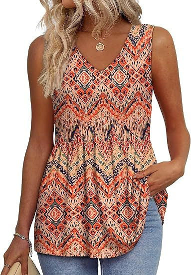 Débardeurs Femme 2025 Débardeurs Peplum Fluides pour Femme Débardeurs Habillés sans Manches Col V Style Babydoll
