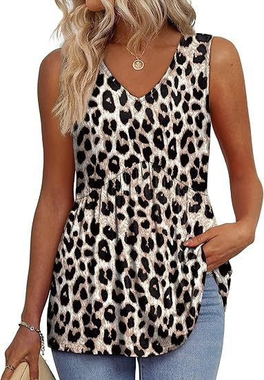 Débardeurs Femme 2025 Débardeurs Peplum Fluides pour Femme Débardeurs Habillés sans Manches Col V Style Babydoll
