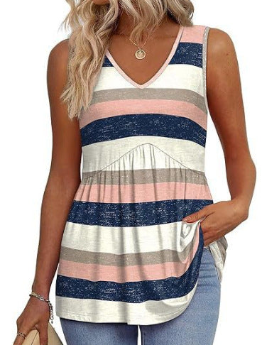 Débardeurs Femme 2025 Débardeurs Peplum Fluides pour Femme Débardeurs Habillés sans Manches Col V Style Babydoll