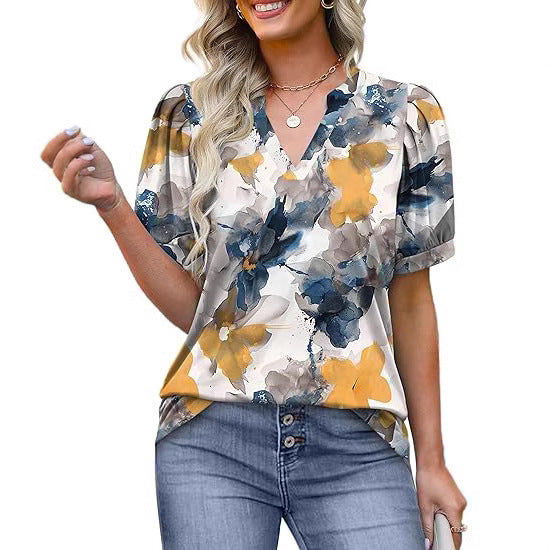 Womens Tops Summer Short Sleeve V Neck Blouses Business Casual Loose Fit Tshirts Trendy Fashion Outfits - Seldom Seen Styles