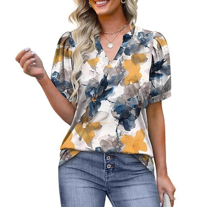Womens Tops Summer Short Sleeve V Neck Blouses Business Casual Loose Fit Tshirts Trendy Fashion Outfits