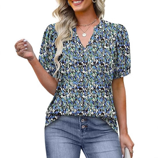 Womens Tops Summer Short Sleeve V Neck Blouses Business Casual Loose Fit Tshirts Trendy Fashion Outfits - Seldom Seen Styles