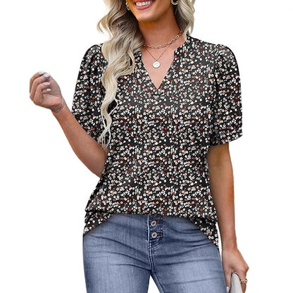Womens Tops Summer Short Sleeve V Neck Blouses Business Casual Loose Fit Tshirts Trendy Fashion Outfits
