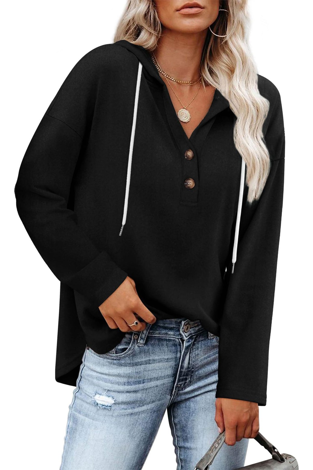 Womens Tops V Neck Button Sweatshirt for Women Pullover Long Sleeve Shirts Fall Outfits 2025 Loose Fit - Seldom Seen Styles