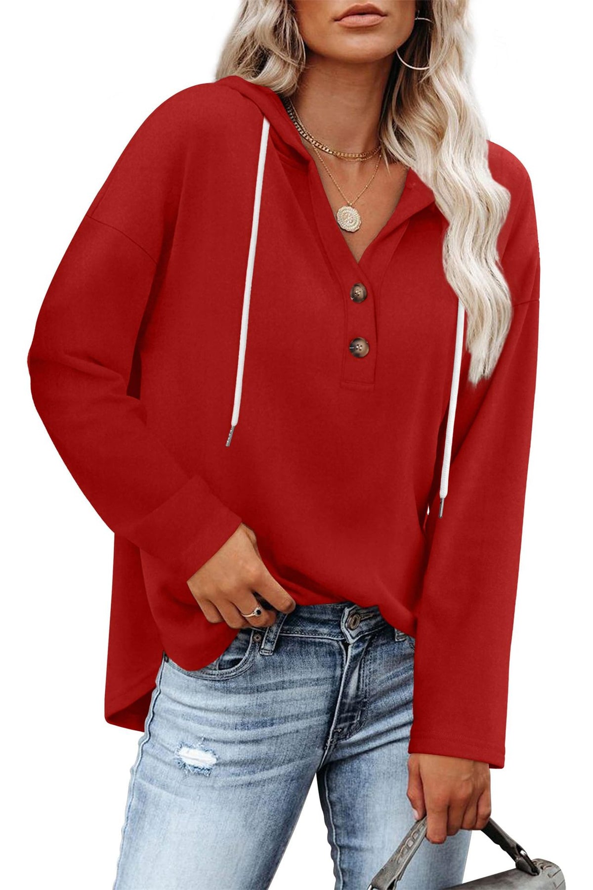 Womens Tops V Neck Button Sweatshirt for Women Pullover Long Sleeve Shirts Fall Outfits 2025 Loose Fit - Seldom Seen Styles