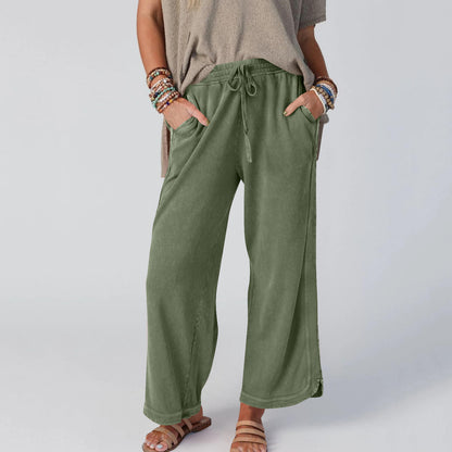 Womens Washed Wide Leg Sweatpants Vintage High Waist Baggy Pants Drawstring Athletic Palazzo Trousers with Pockets