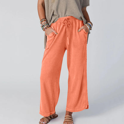 Womens Washed Wide Leg Sweatpants Vintage High Waist Baggy Pants Drawstring Athletic Palazzo Trousers with Pockets