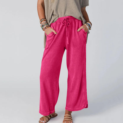 Womens Washed Wide Leg Sweatpants Vintage High Waist Baggy Pants Drawstring Athletic Palazzo Trousers with Pockets