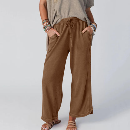 Womens Washed Wide Leg Sweatpants Vintage High Waist Baggy Pants Drawstring Athletic Palazzo Trousers with Pockets