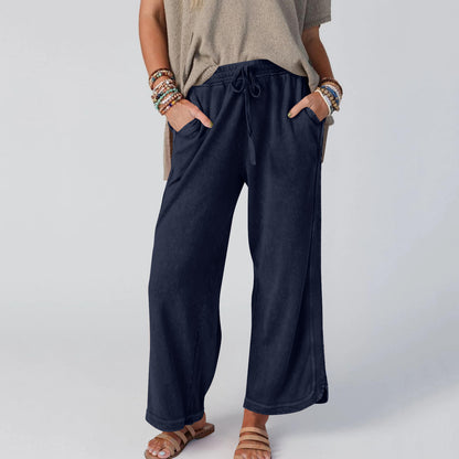 Womens Washed Wide Leg Sweatpants Vintage High Waist Baggy Pants Drawstring Athletic Palazzo Trousers with Pockets