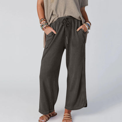 Womens Washed Wide Leg Sweatpants Vintage High Waist Baggy Pants Drawstring Athletic Palazzo Trousers with Pockets