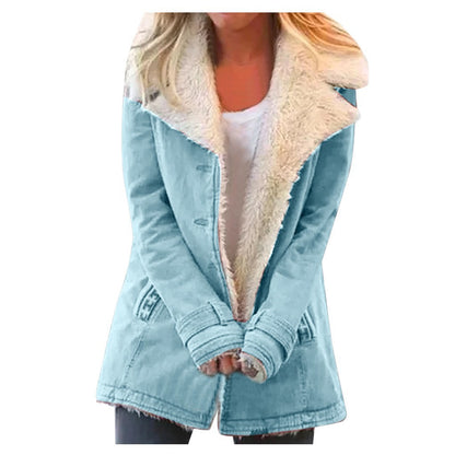 Damen Winter Warme Jacken Langarm Stehkragen Wollfutter Sherpa Fleece Mäntel Dickere Oberbekleidung mit Taschen