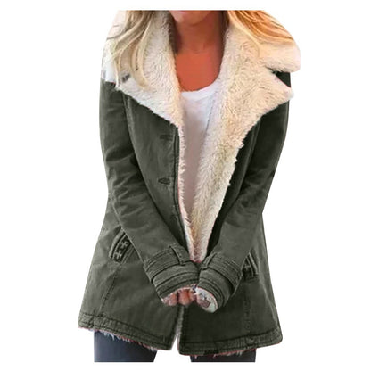 Damen Winter Warme Jacken Langarm Stehkragen Wollfutter Sherpa Fleece Mäntel Dickere Oberbekleidung mit Taschen