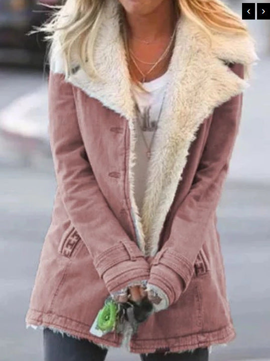 Womens Winter Warm Jackets Long Sleeve Stand Collar Wool Liner Sherpa Fleece Coats Thicker Outerwear with Pockets - Seldom Seen Styles