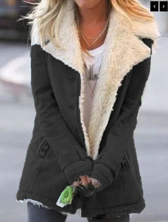 Womens Winter Warm Jackets Long Sleeve Stand Collar Wool Liner Sherpa Fleece Coats Thicker Outerwear with Pockets - Seldom Seen Styles