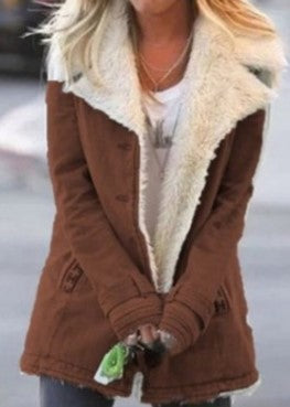 Damen Winter Warme Jacken Langarm Stehkragen Wollfutter Sherpa Fleece Mäntel Dickere Oberbekleidung mit Taschen