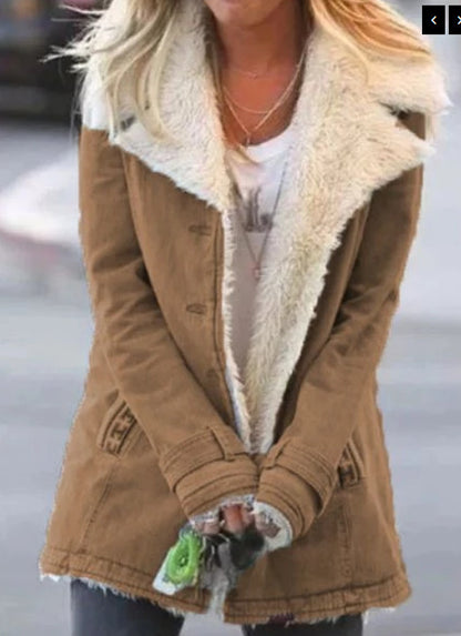 Damen Winter Warme Jacken Langarm Stehkragen Wollfutter Sherpa Fleece Mäntel Dickere Oberbekleidung mit Taschen