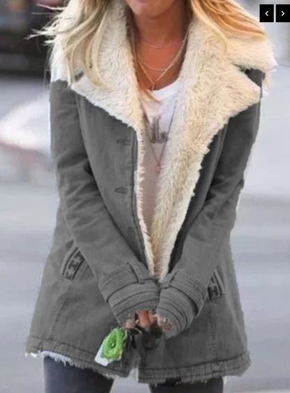 Damen Winter Warme Jacken Langarm Stehkragen Wollfutter Sherpa Fleece Mäntel Dickere Oberbekleidung mit Taschen