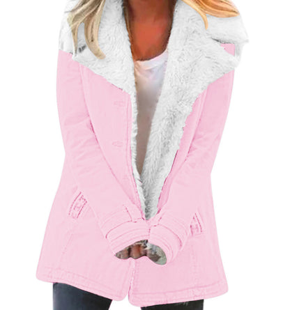 Damen Winter Warme Jacken Langarm Stehkragen Wollfutter Sherpa Fleece Mäntel Dickere Oberbekleidung mit Taschen