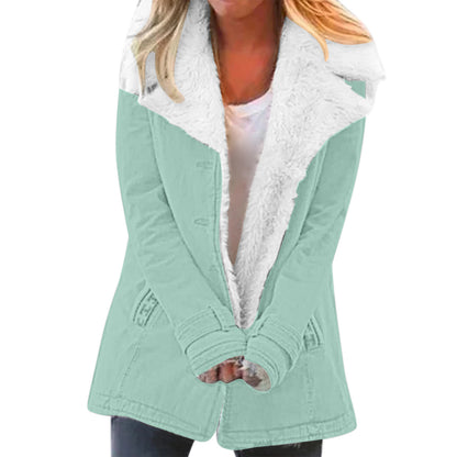 Damen Winter Warme Jacken Langarm Stehkragen Wollfutter Sherpa Fleece Mäntel Dickere Oberbekleidung mit Taschen