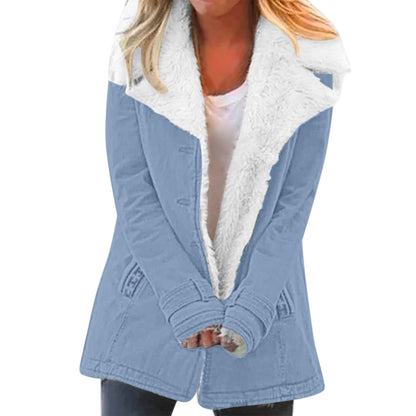 Damen Winter Warme Jacken Langarm Stehkragen Wollfutter Sherpa Fleece Mäntel Dickere Oberbekleidung mit Taschen