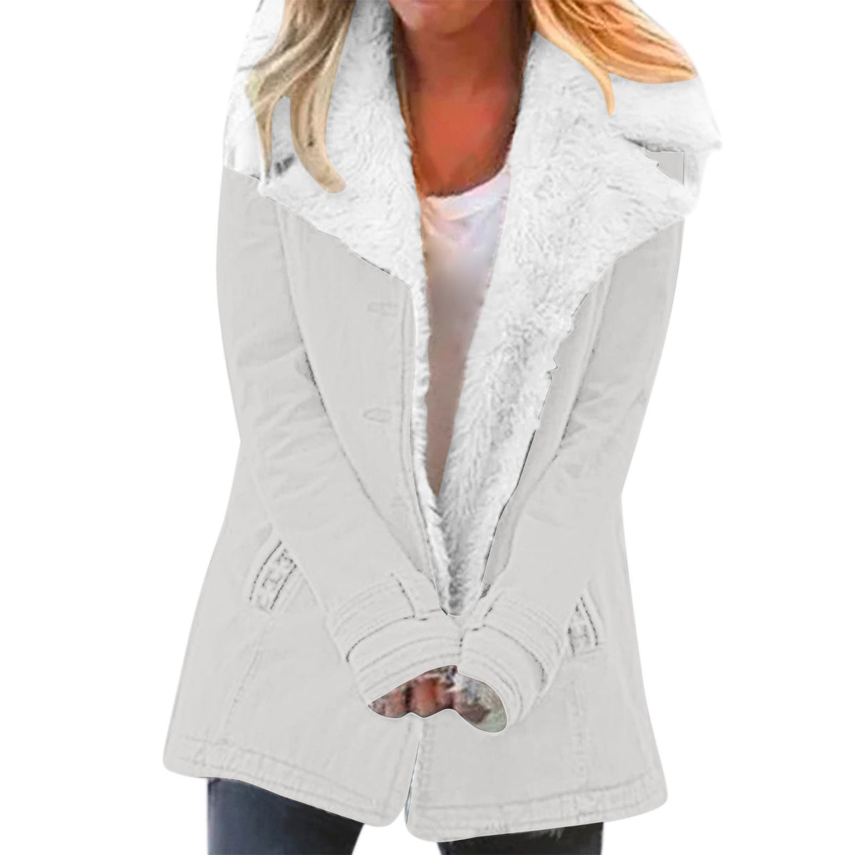 Womens Winter Warm Jackets Long Sleeve Stand Collar Wool Liner Sherpa Fleece Coats Thicker Outerwear with Pockets - Seldom Seen Styles