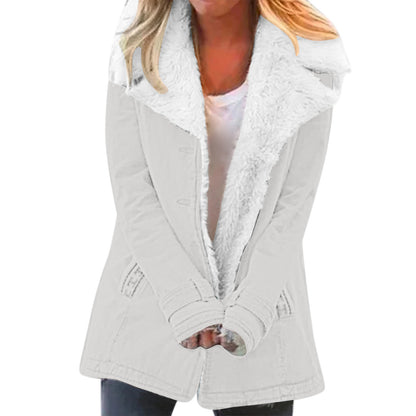 Damen Winter Warme Jacken Langarm Stehkragen Wollfutter Sherpa Fleece Mäntel Dickere Oberbekleidung mit Taschen
