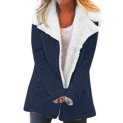 Damen Winter Warme Jacken Langarm Stehkragen Wollfutter Sherpa Fleece Mäntel Dickere Oberbekleidung mit Taschen