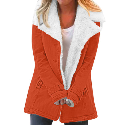 Damen Winter Warme Jacken Langarm Stehkragen Wollfutter Sherpa Fleece Mäntel Dickere Oberbekleidung mit Taschen