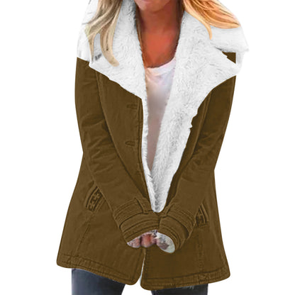 Damen Winter Warme Jacken Langarm Stehkragen Wollfutter Sherpa Fleece Mäntel Dickere Oberbekleidung mit Taschen
