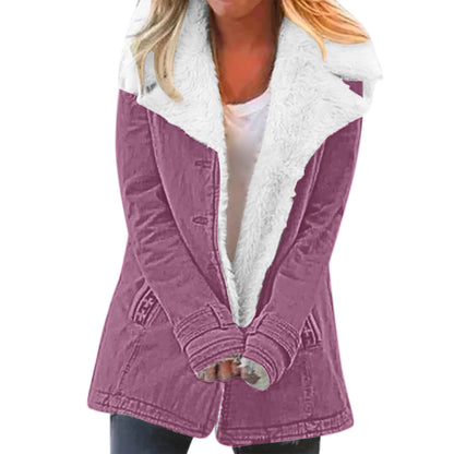 Damen Winter Warme Jacken Langarm Stehkragen Wollfutter Sherpa Fleece Mäntel Dickere Oberbekleidung mit Taschen