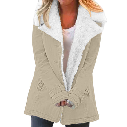 Damen Winter Warme Jacken Langarm Stehkragen Wollfutter Sherpa Fleece Mäntel Dickere Oberbekleidung mit Taschen