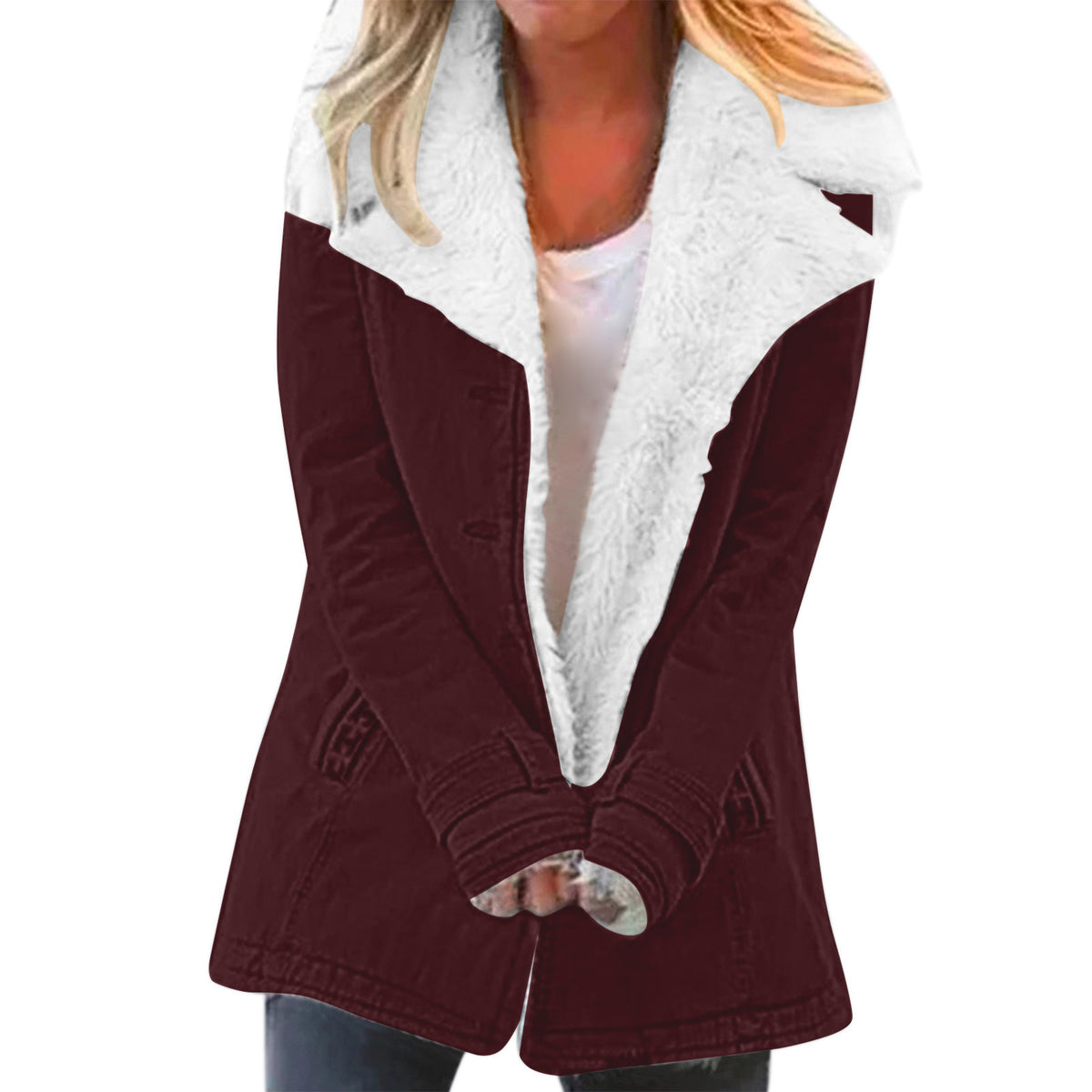 Womens Winter Warm Jackets Long Sleeve Stand Collar Wool Liner Sherpa Fleece Coats Thicker Outerwear with Pockets - Seldom Seen Styles