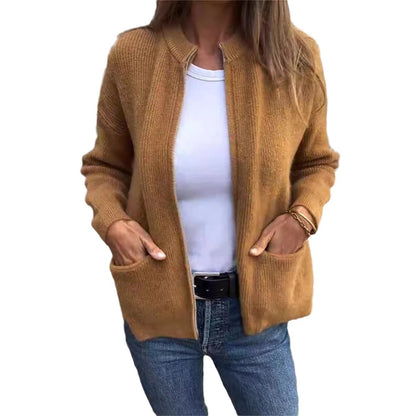 Cardigans zippés pour femmes Col rond Vestes tendance Manches longues Tenues Mode automne 2025 Vêtements d'hiver