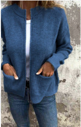 Cardigans zippés pour femmes Col rond Vestes tendance Manches longues Tenues Mode automne 2025 Vêtements d'hiver