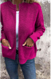 Cardigans zippés pour femmes Col rond Vestes tendance Manches longues Tenues Mode automne 2025 Vêtements d'hiver
