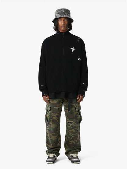 Gewebte Zerrissene Camouflage-Schlaghose mit Cargotaschen